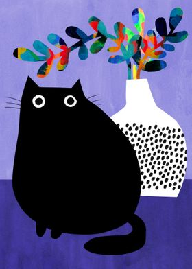 Black Cat on Periwinkle