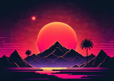 Retro Neon Mountain Oasis