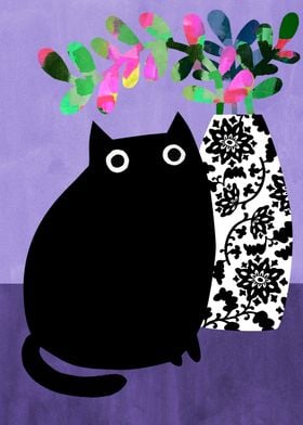 Black Cat on Lilac