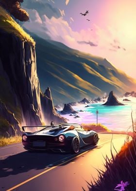 Sport Car Mountain Sunset