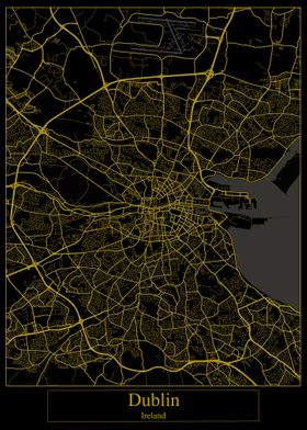 Dublin Ireland Gold Map