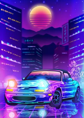 MX5 Miata Synthwave City