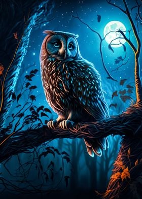 owl night moon