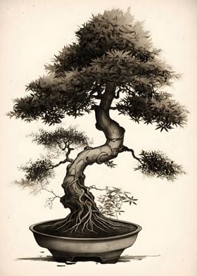 Ink Wash Bonsai Tree