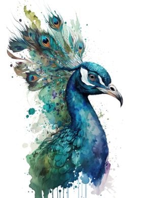 Peacock in watercolor