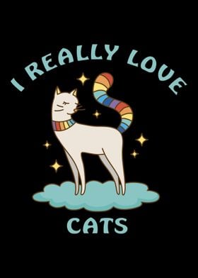 I love cats with rainbow l