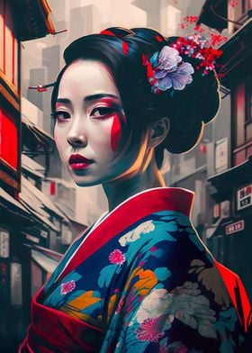 Colorful Geisha Japan Art