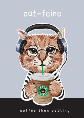 Cartoon cat in headphone