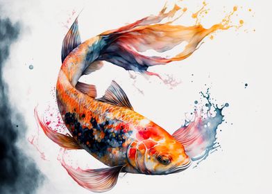 Japan watercolor Koi Fish 