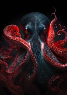 Octopus black and red art