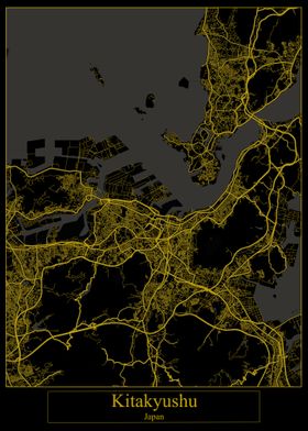 Kitakyushu Japan Gold Map