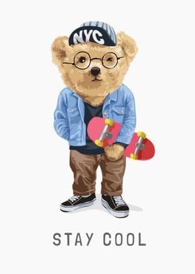 Bear toy skateboard