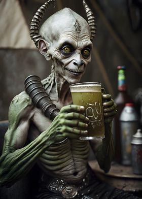 Alien Cheers with Beer