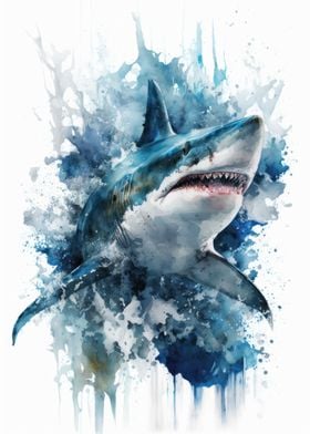 Shark Frenzy in Watercolor