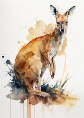 Kangaroo in Watercolor