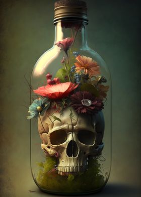 Floral Scull in bottle