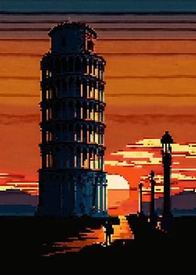 Pixelated Pisa at Sunset