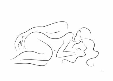 Couple sleeping line art