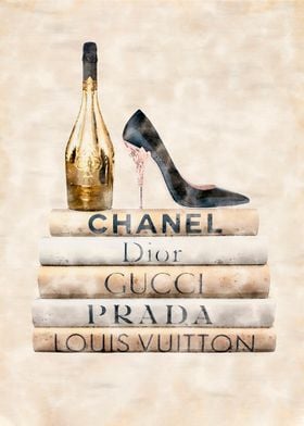 Fashion Books Art Prints (Chanel, Hermes, LV, Prada) , Luxury