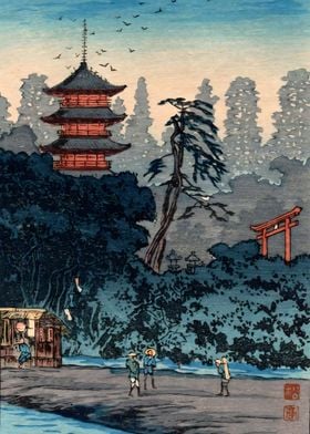 Ukiyo e Shrine by River