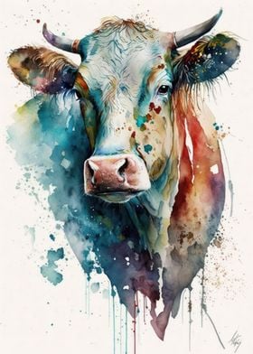 Gentle Cow in Watercolor