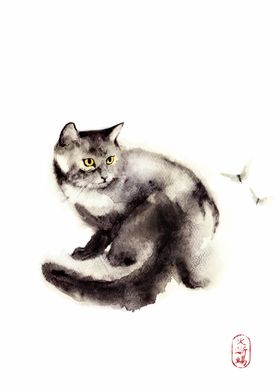 Watercolor Cat Painting