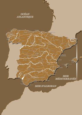 Map of Spain : Brown