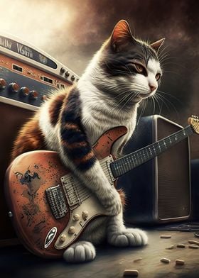 Cat playing guitar 