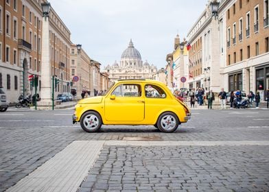 Vintage yellow car in Rome