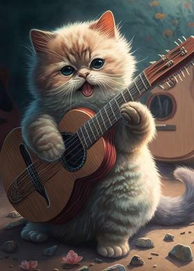 Cat playing guitar 