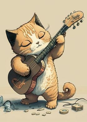 Cat playing guitar 