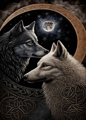 Skoll and Hati Norse Wolf