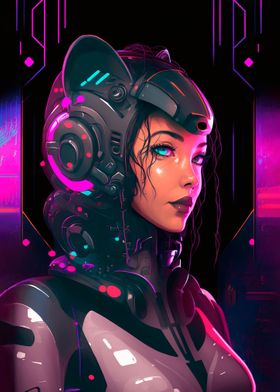 Cyberpunk girl light neon