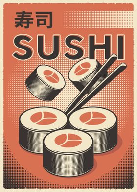 Retro Japanese Food Sushi
