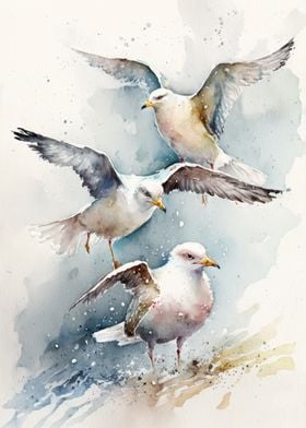 Watercolor Seagulls