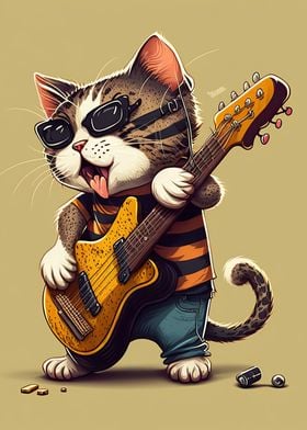 Cat playing guitar 