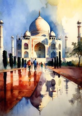 Watercolor Taj Mahal