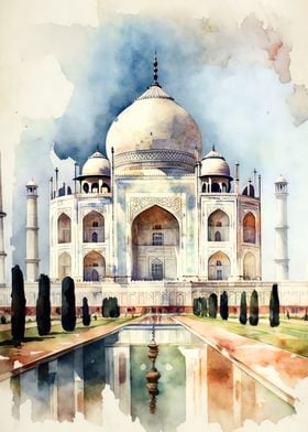 Watercolor Taj Mahal