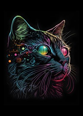 Retro Abstract Cat Art