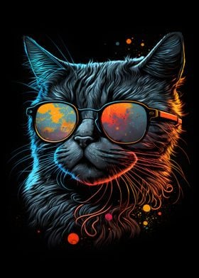 Retro Cat Art With Glasses