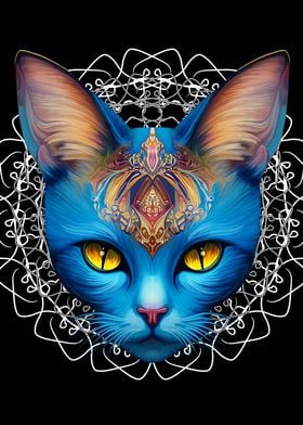 Cat Blue Divinity Mandala
