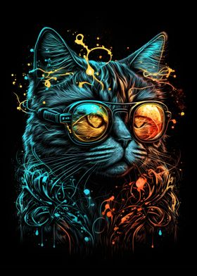 Retro Cat Wearing Glasses