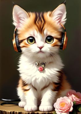 Kitten with Headphones