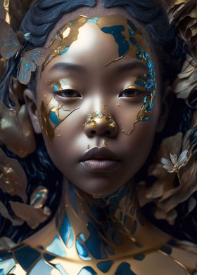 Afro girl gold portrait