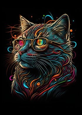 Retro Cat Wearing Glasses