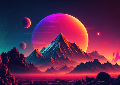 Retro Mountain Sunset