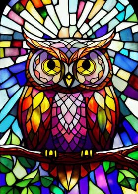 Owl Stained Glass Style