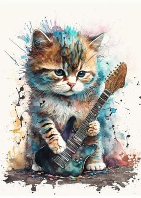 Cat playing guitar 