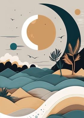 Boho Landscape sun moon