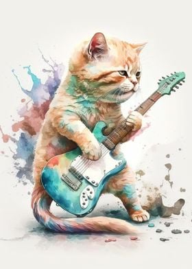 Cat playing guitar 